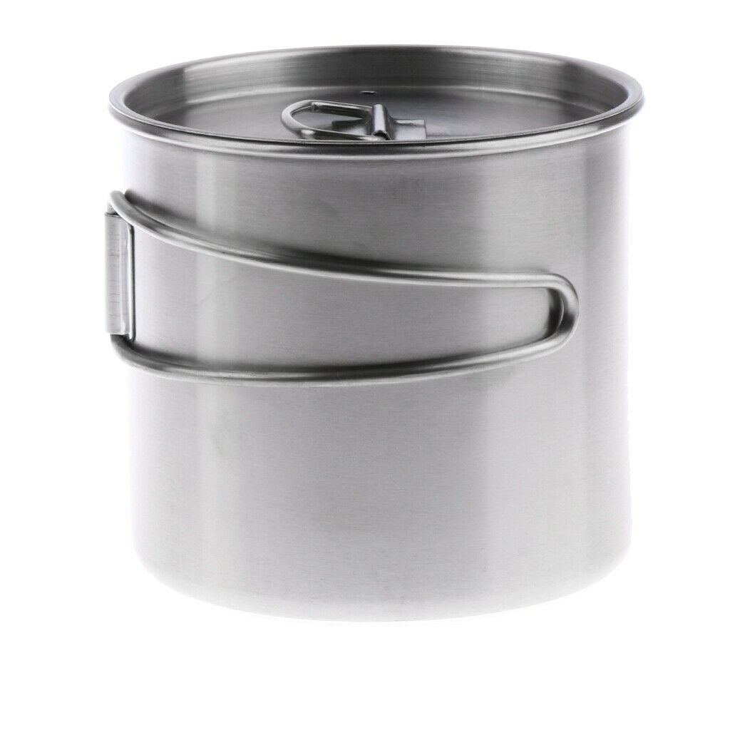 2pcs 500ml Stainless Steel Camping Cup Pot Bowl with Folding 9cm