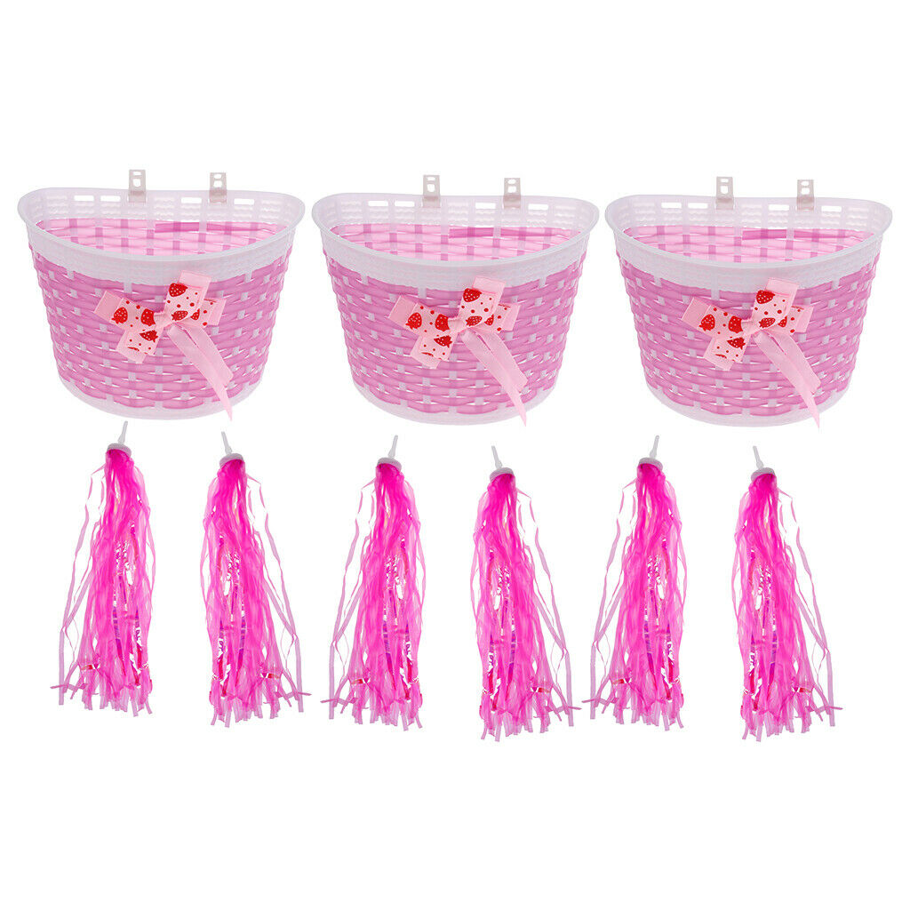 3x Kids Girls Front Basket Tricycle Shopping Holder Grip Tassels Streamers