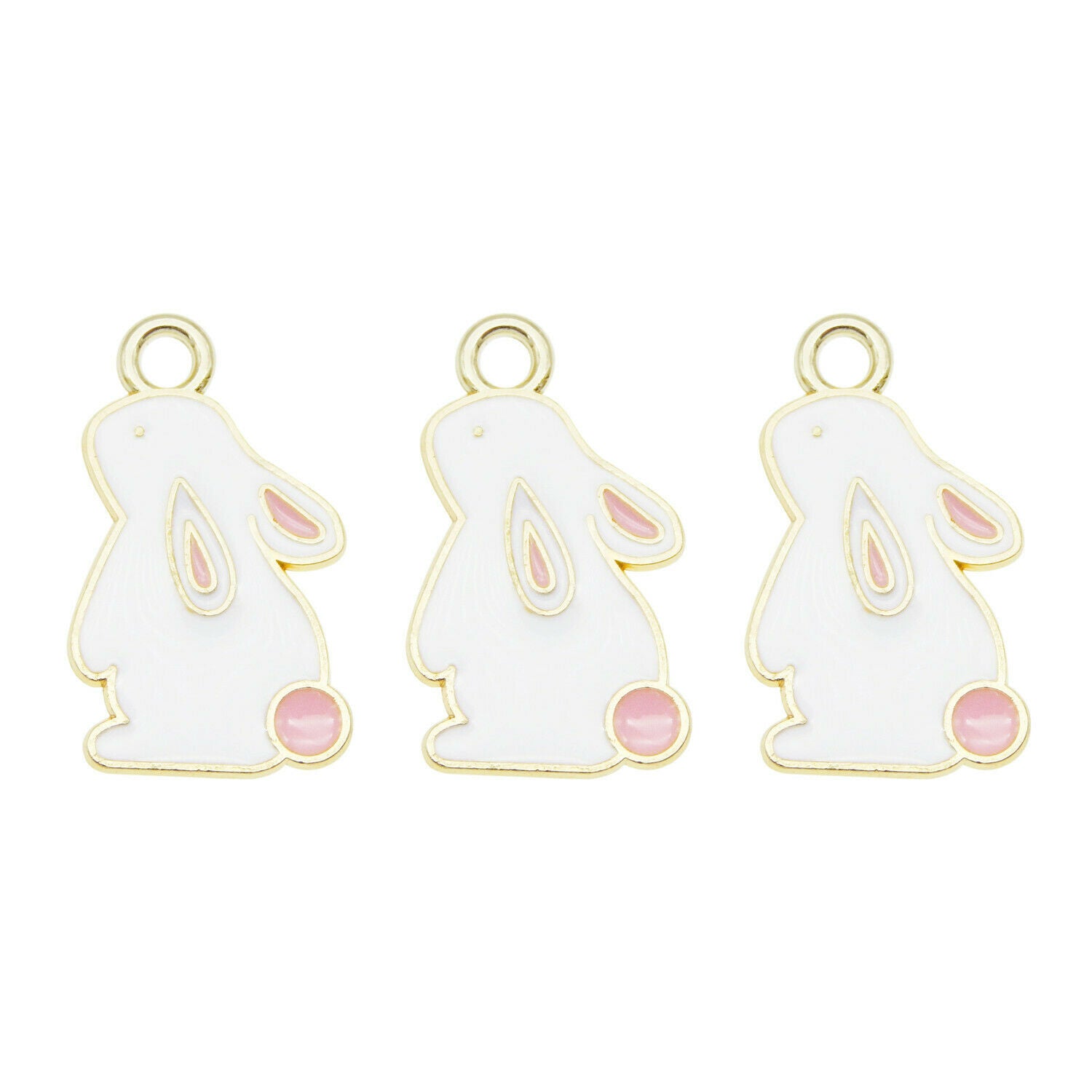 20PCS Enamel 23x14mm White Rabbits Animal Pendant Charms for Bracelet Necklace