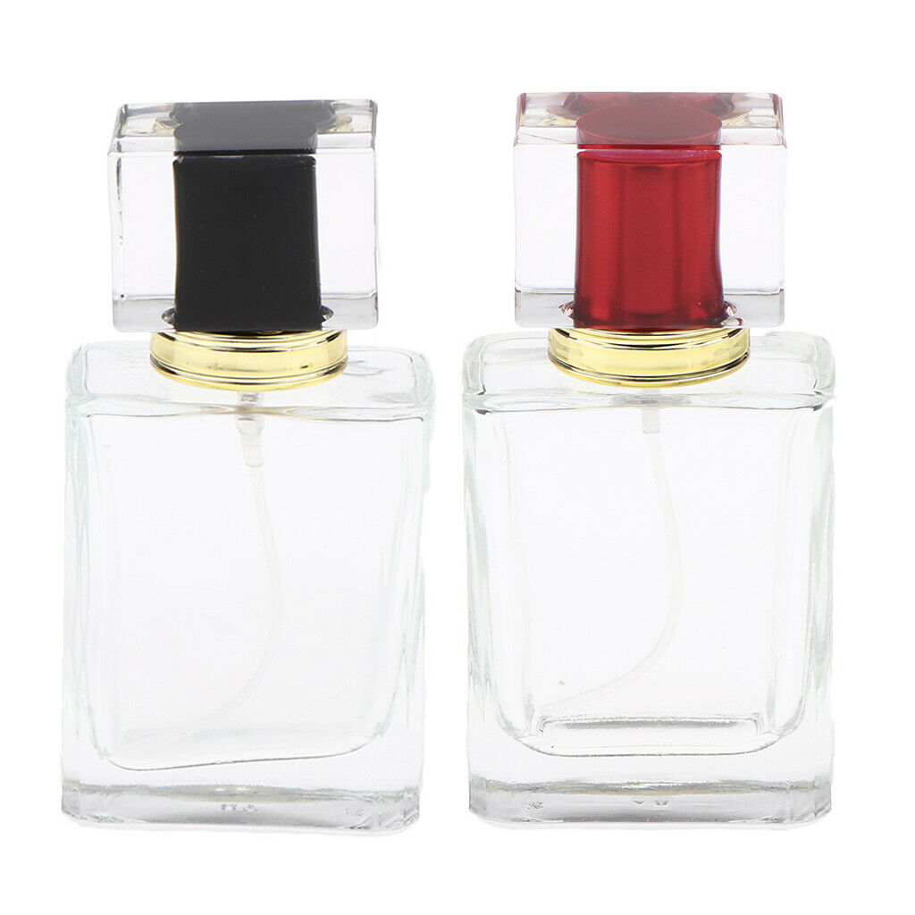 2pcs Empty Glass Perfume Bottles Aftershave Spray Containers 50ml Black/Red