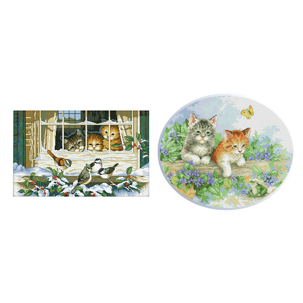 2 Set Kitten Pattern - Dimensions Craft Stamped Cross Stitch Kit Needlecraft