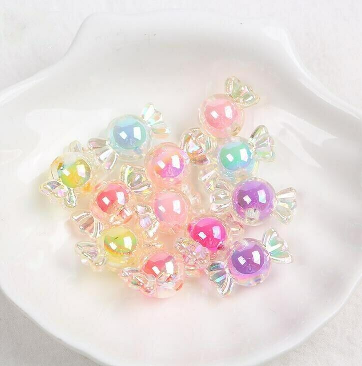 50pcs Acrylic Rainbow Color Candy Beads For Jewelry Making DIY Necklace Crafts