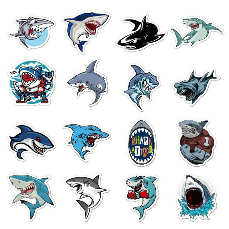 50Pcs Cute Animal Shark Stickers Laptop Skateboard Luggage Guitar Stickers T Fx