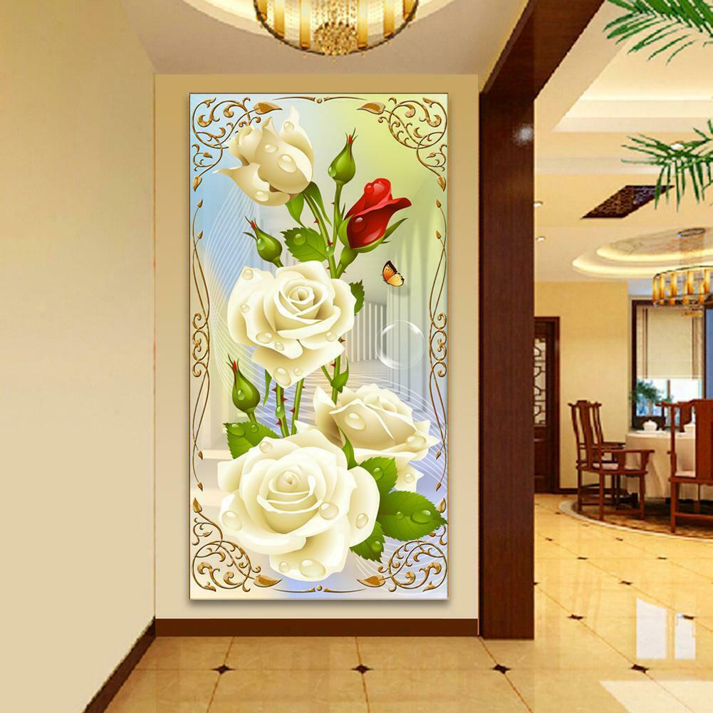 5D DIY diamond Painting Rose Flower Diamonds Wall Stickers Decor @