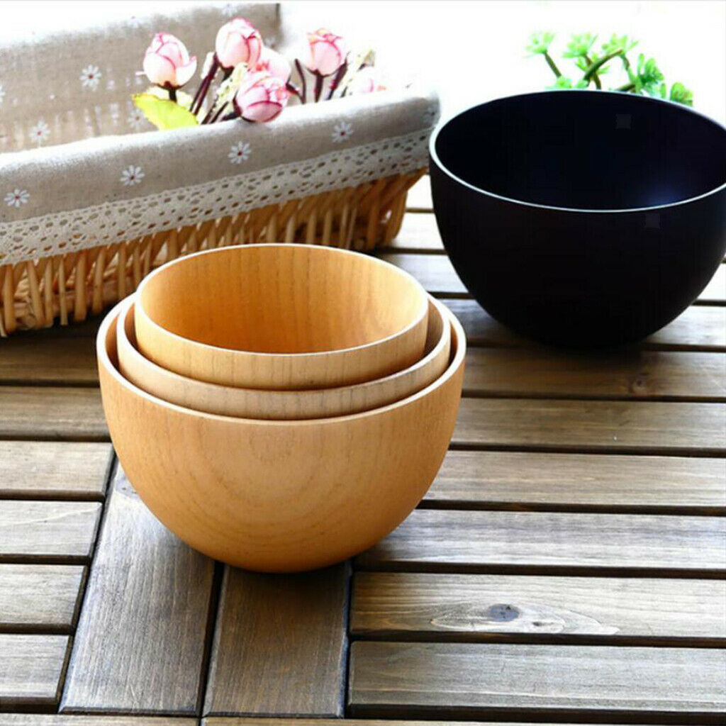 2Pcs Wooden Wood Cereal Soup Bowl Kitchenware for Outdoor Picnic Hiking Camping