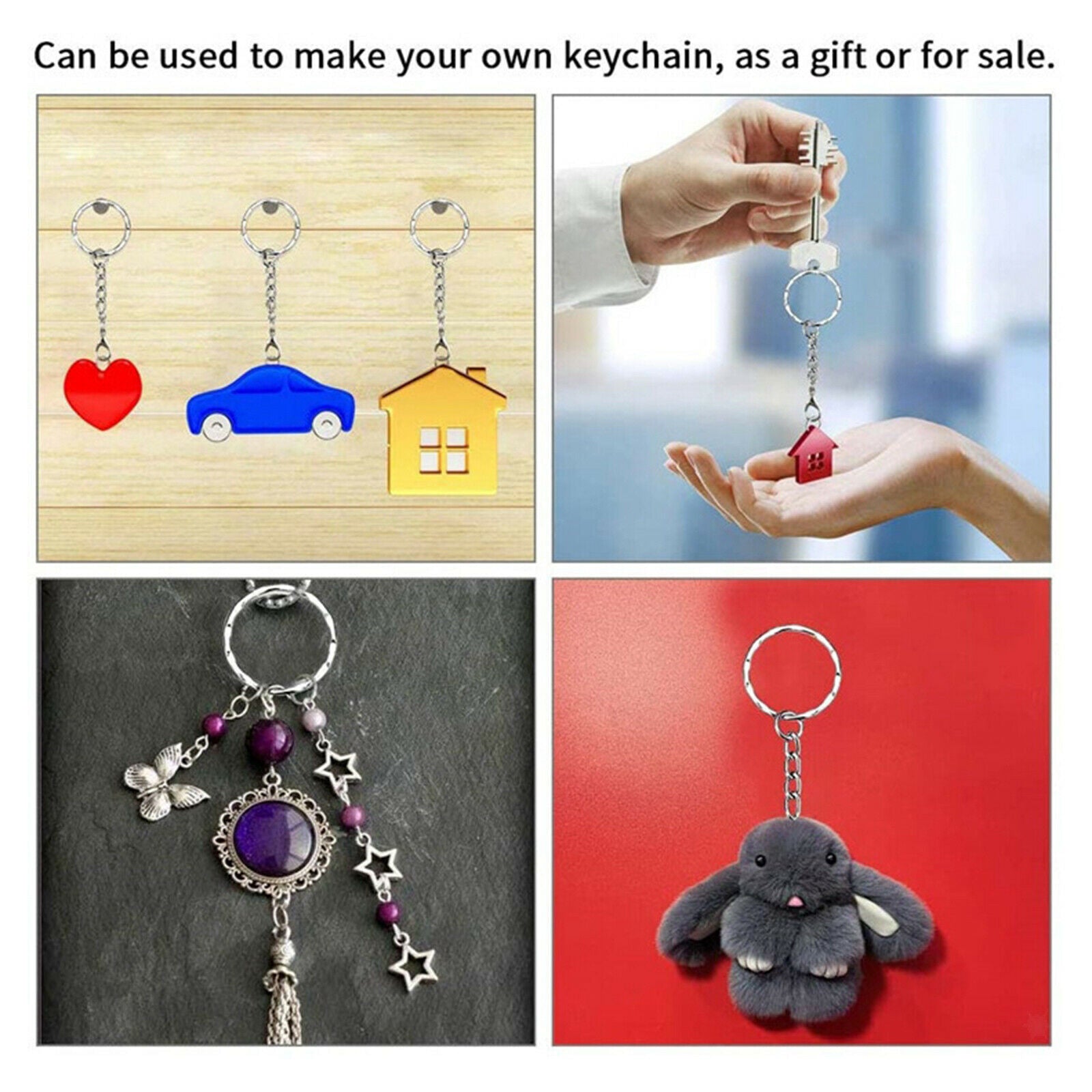 50Pcs Split Key Rings with Chain Open Jump Rings Key Chain Keyring Findings 25mm