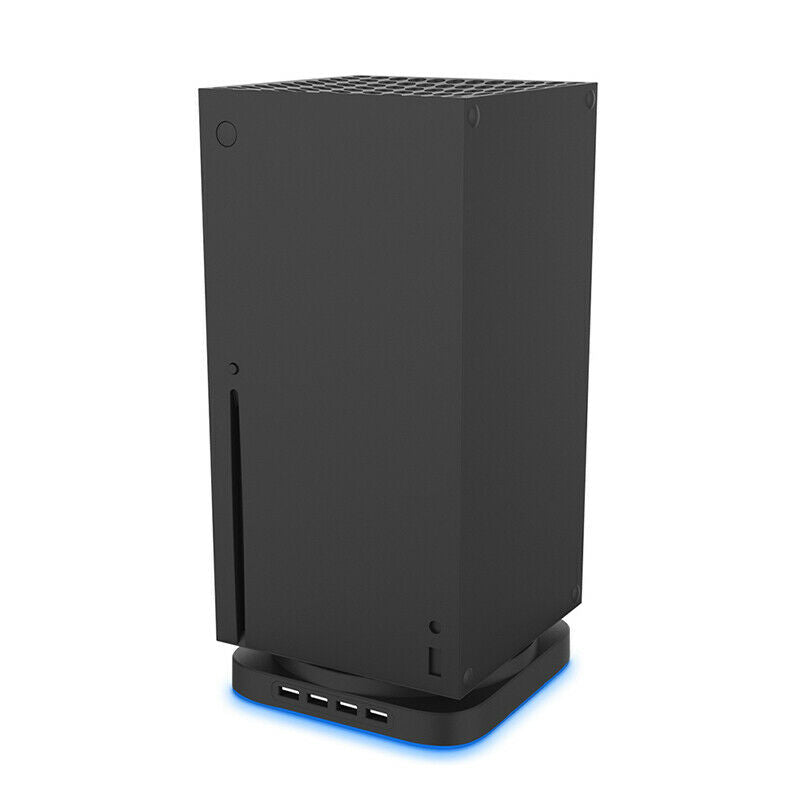 For Xbox Series X Vertical Stand with 4 Ports USB 2.0 Hub Blue Light Cradle Base