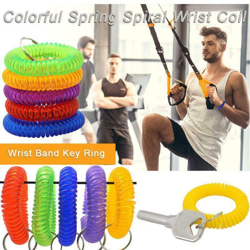 5Pcs Mixed Wrist Coil Keychains Stretch Wristband Key Ring For Gym Pool ID Badge