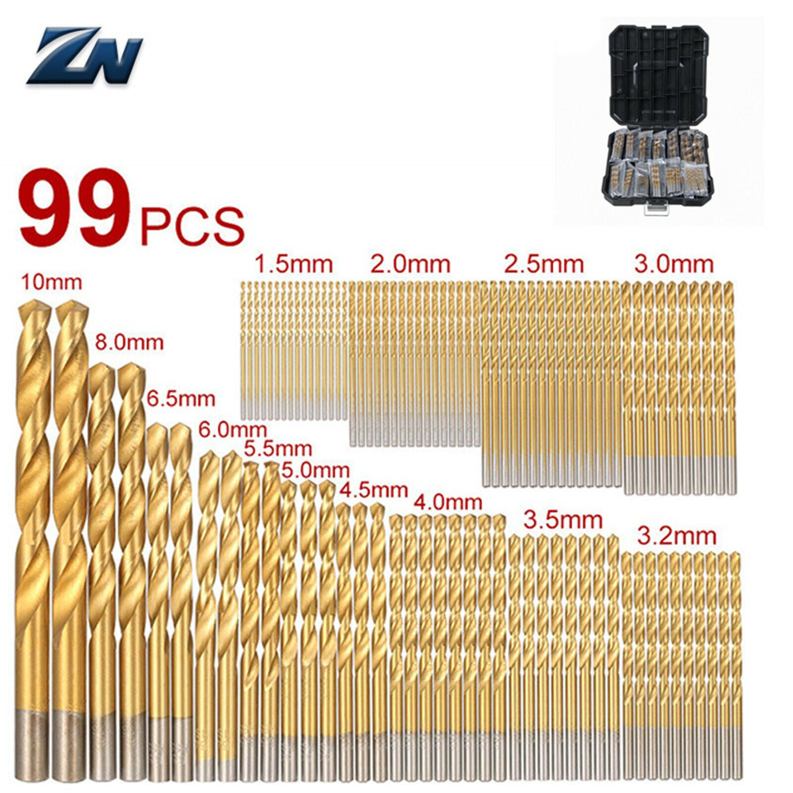 99pieces 1.5-10mm Twist Drill High Speed Steel Drill Bits Set Accessory