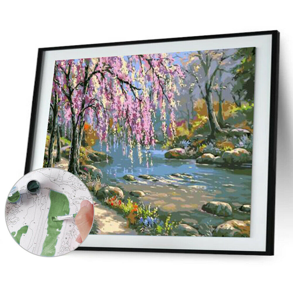 DIY Painting by Numbers Romantic Creek Oil Painting on Canvas Home Decor @