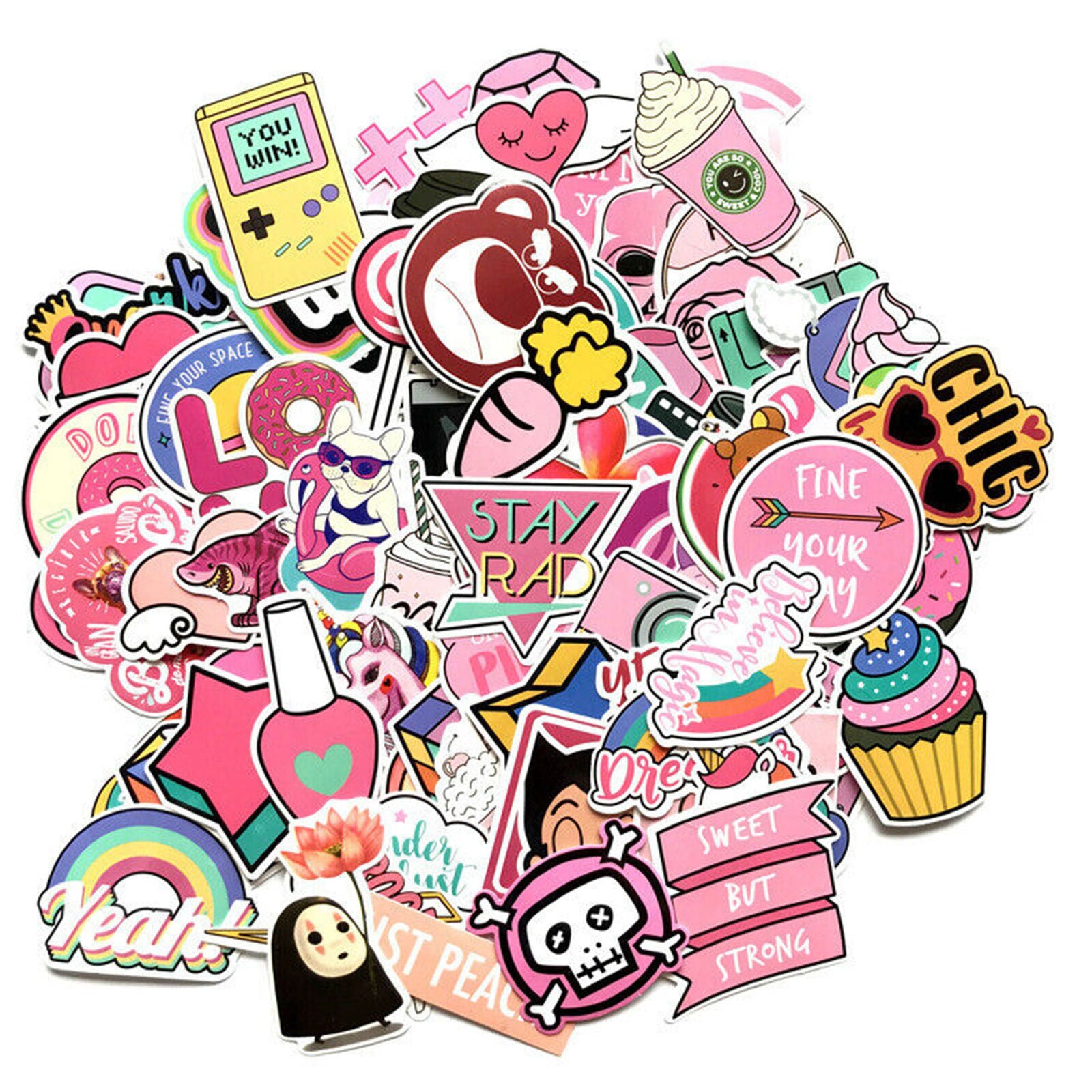 110Pcs Cute Pink Stickers Bomb Waterproof Skateboard Luggage Laptop Vinyl Decals