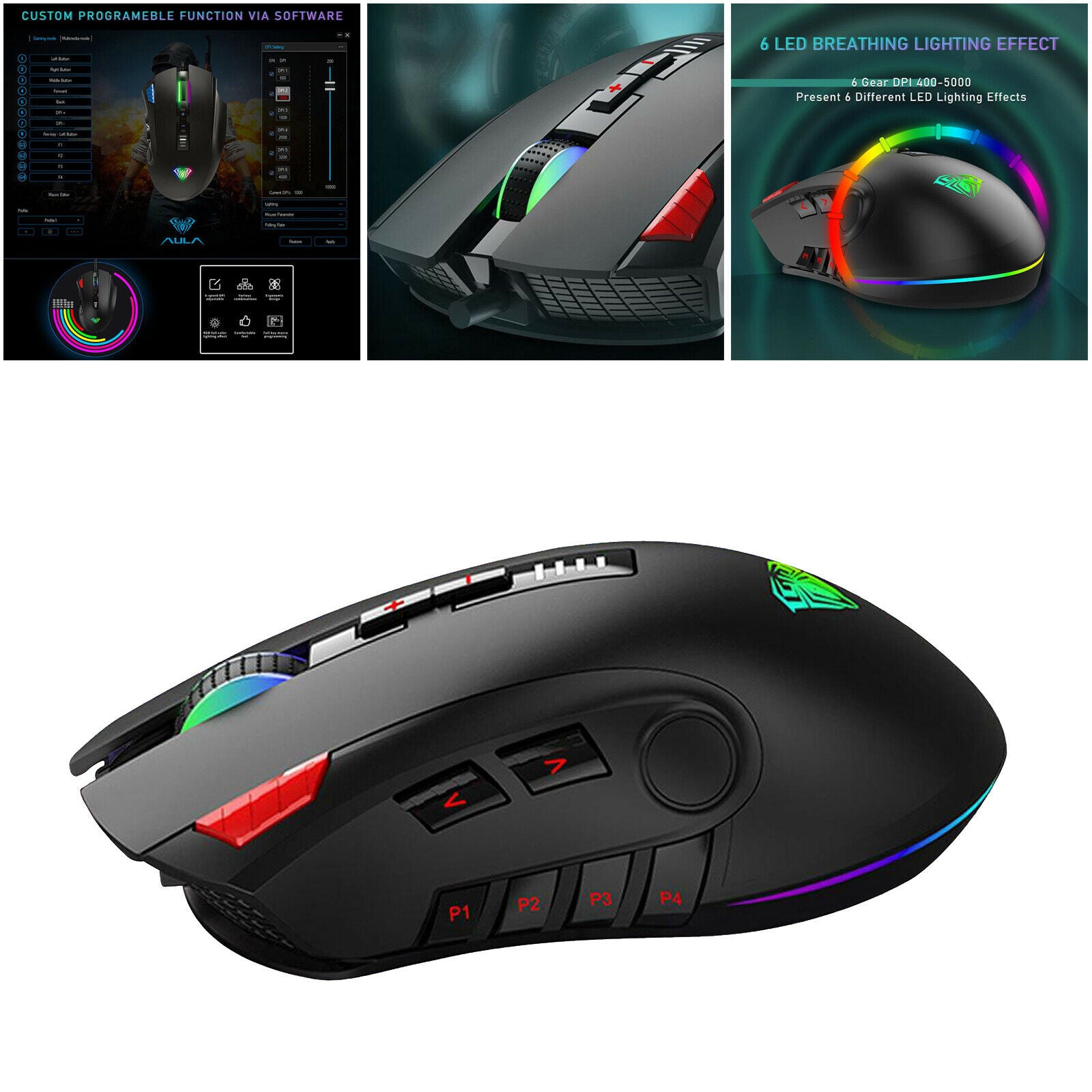 Gaming 5000 DPI Breathing Light Wired Mice for Laptop Gamer Desktop Home