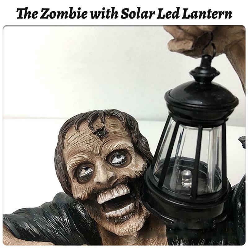 Zombie Crawling Out of Grave with Led Lantern Garden Decor Zombie Statues Horror