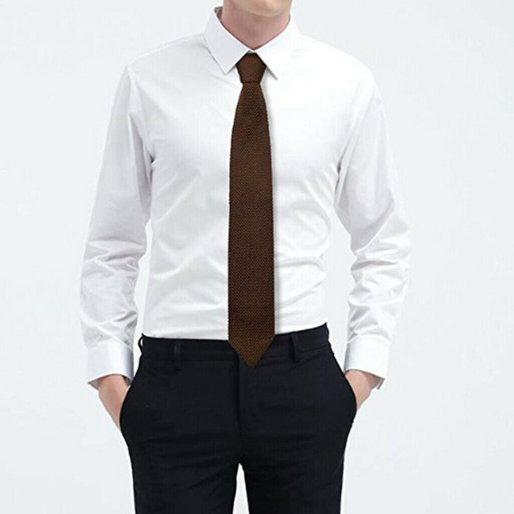 Men's Fashion Knitted Solid Necktie Casual Narrow Skinny Woven Tie Brown