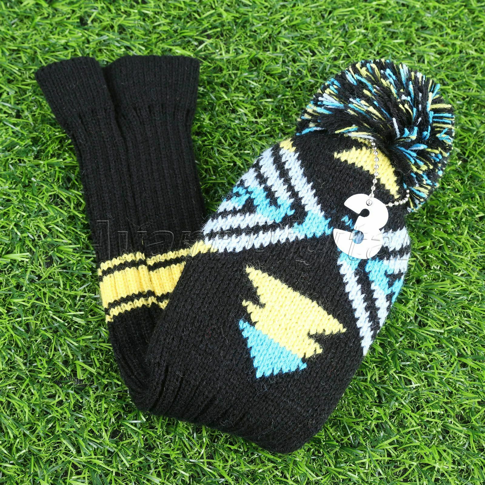 3 Pieces/Set Golf Iron Headcovers Putter Mallet Knitted Pom Pom Socks Protector