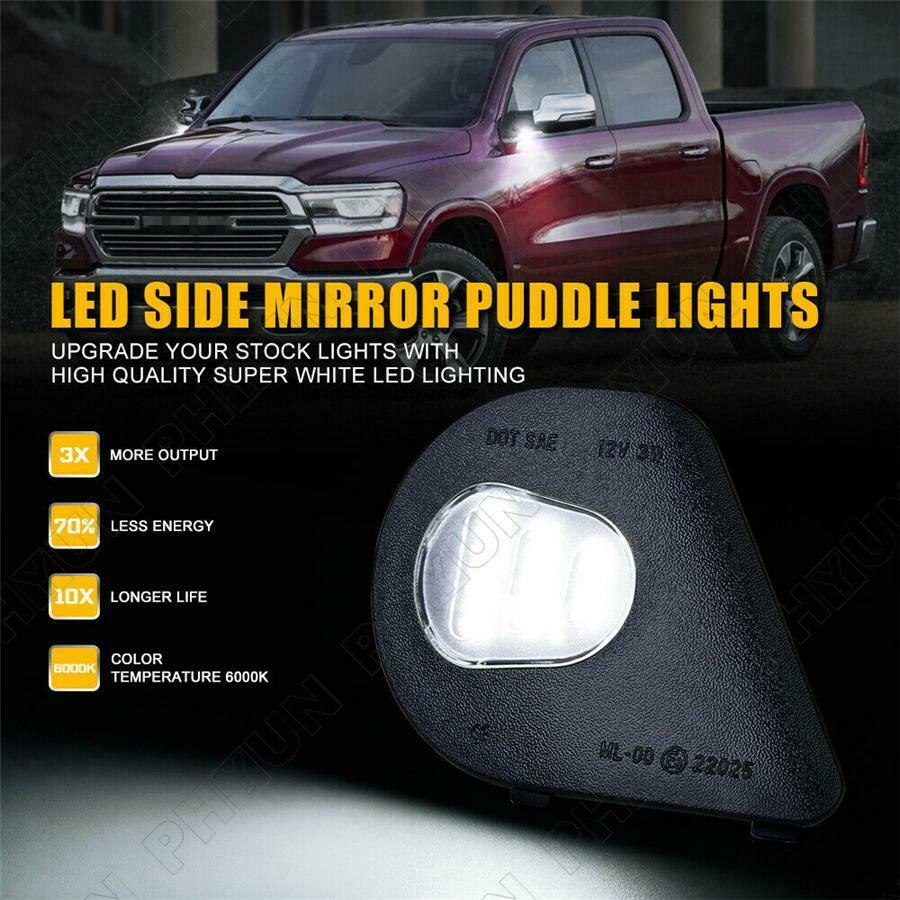 Pair LED Side Mirror Puddle Lights For Dodge Ram 10-19 1500 2500 3500 4500 5500