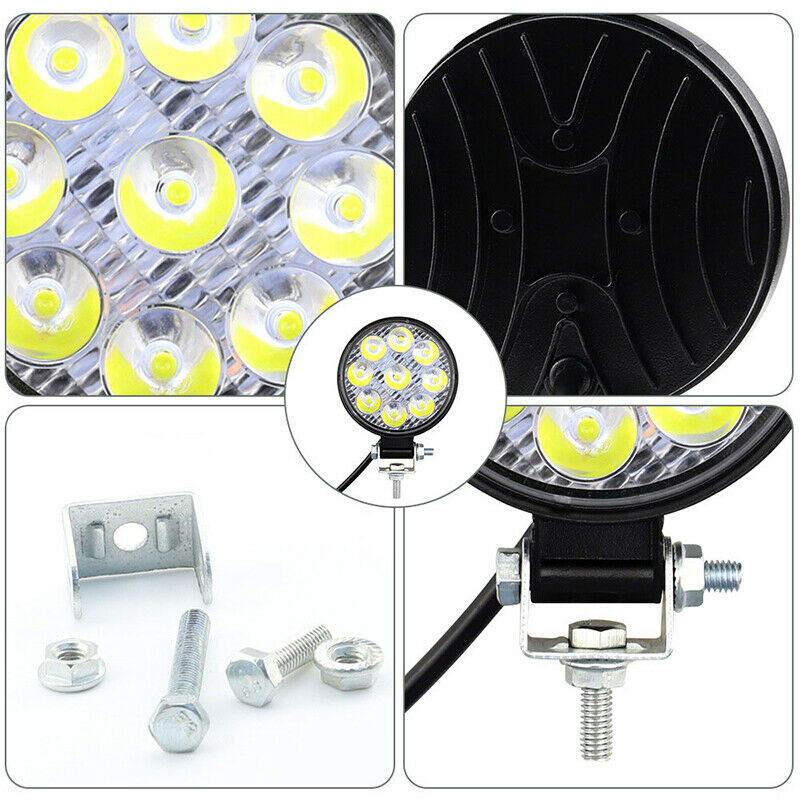 27W Round LED Work Light Flood Beam Offroad Car Driving Fog Lamp 5D LensJ FG