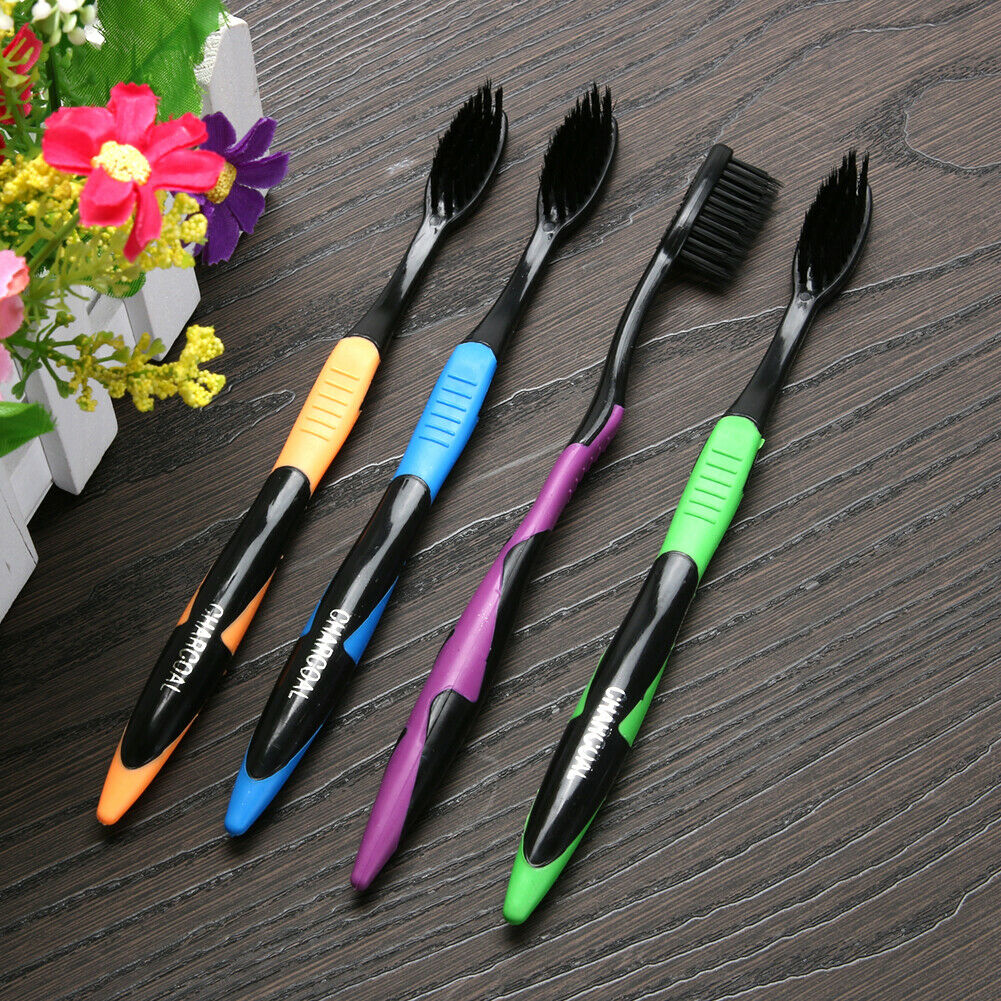 4PC Bamboo Charcoal Toothbrush Oral Dental Care Soft Nano Bristle Teeth Brush  @