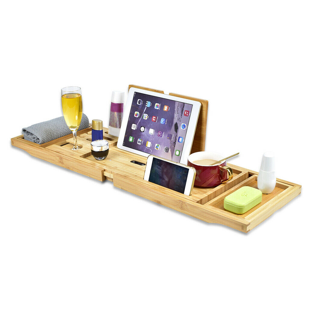 Bamboo Bath Caddy Tray for Tub Expandable Bath Tray Bath Tub Tray Rack
