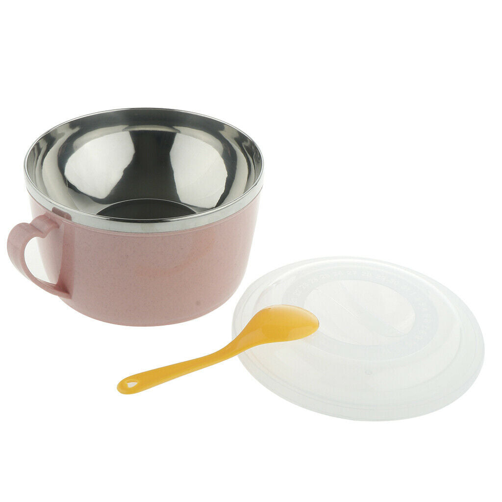 Stainless Steel Kids Noodles Bowl with Spoon for Ramen Soup Rice Snack Pink