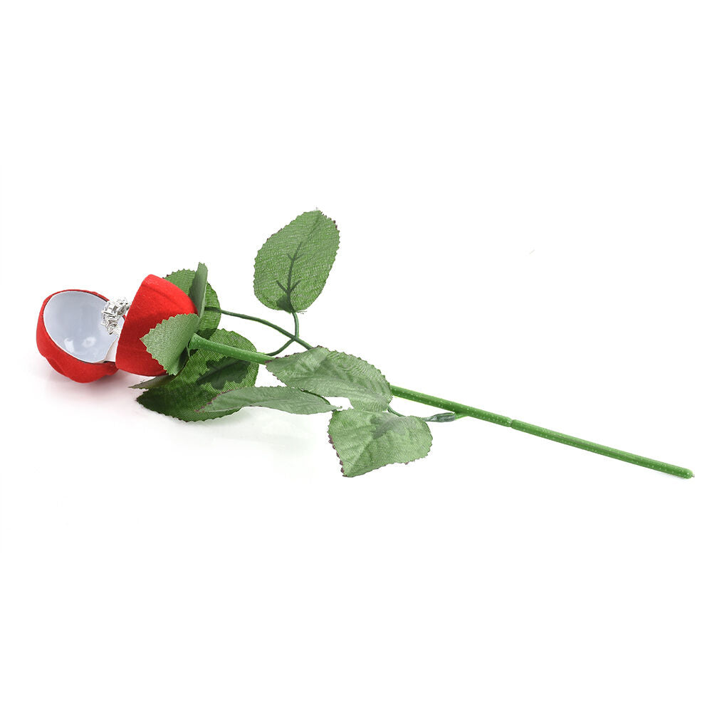 Red Rose Flower Velvet Ring Display Case Jewelry Storage Box Engagement Wedding