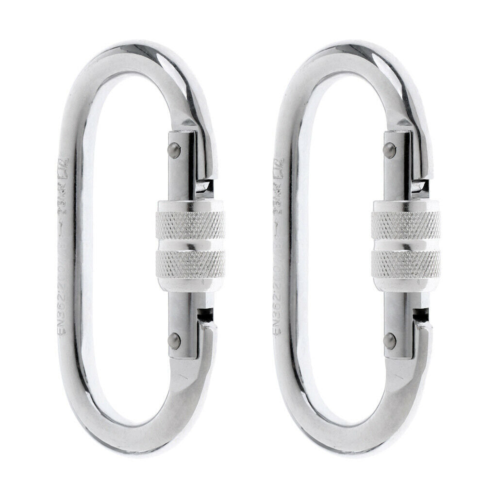 2x 25KN Oval Screw Locking Carabiner For Rock Climbing Rappelling Anchoring