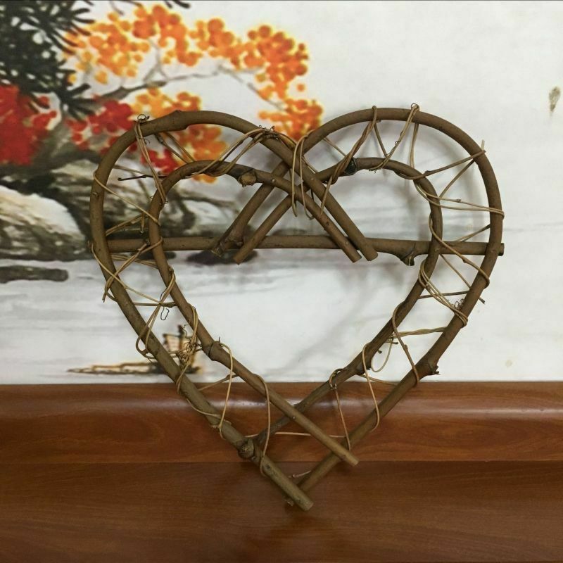 Christmas Rattan Garland Wreath Heart-shaped Pendant Hanging Tree Ornament DIY