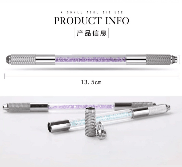 1P Double Crystal Acrylic Manual Tattoo Pen Permanent Microblading Eyebrow Tools