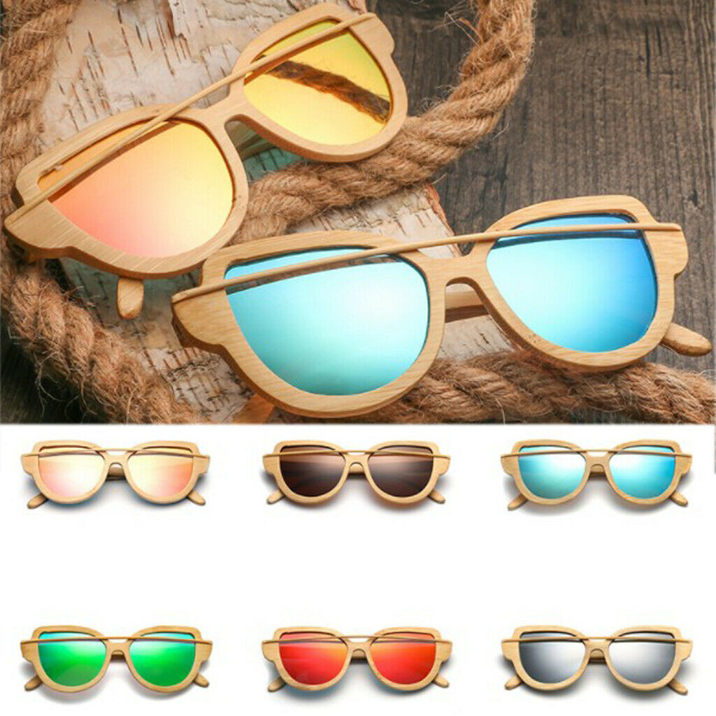 Women Handmade Bamboo UV 400 Polarized Sunglasses Wood Glasses + Box Brown