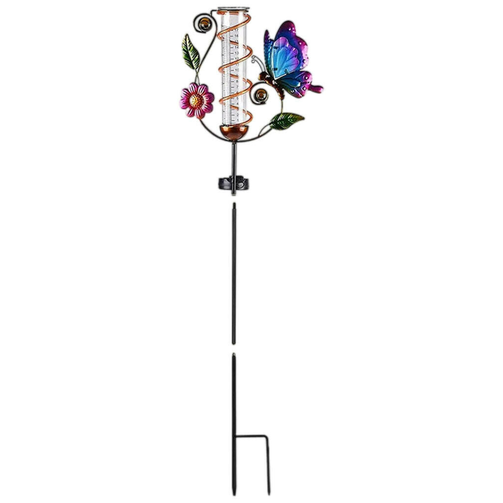 Rain Gauge Butterfly Garden Stakes Decor Glow in Dark Metal Yard Art Outdoor