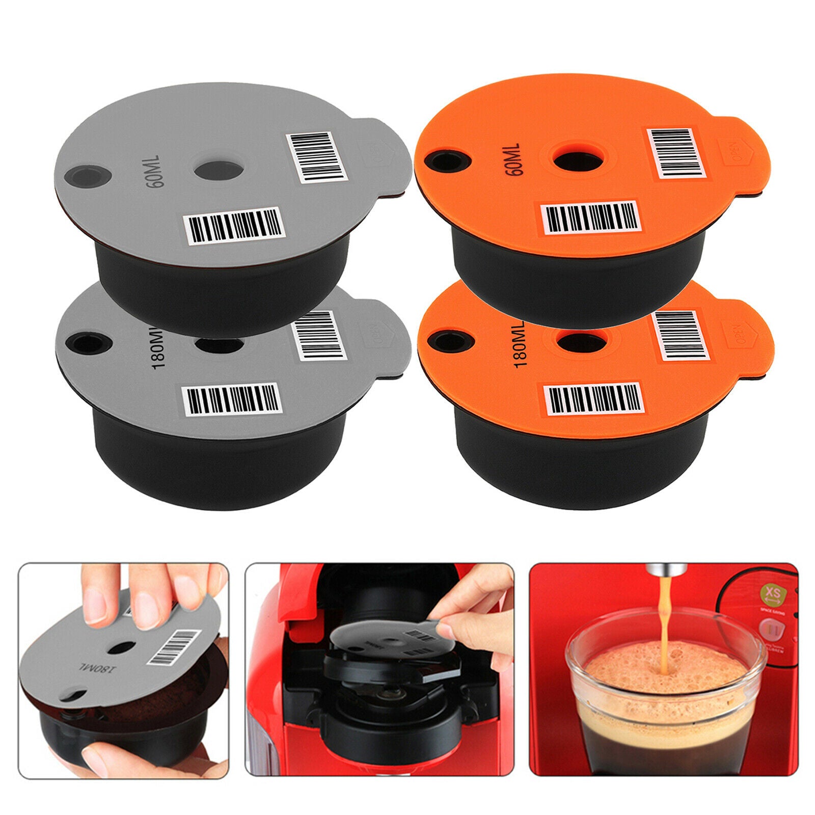 4x Refillable Reusable PP Coffee Capsule Pod Filter Cup for Bosch Tassimo