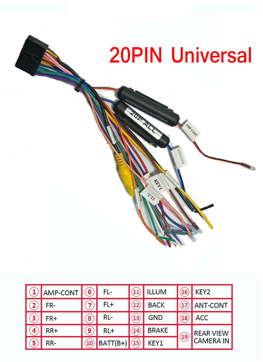 Universal 1 x 20 PIN Wiring Harness Connector For Stereo multimedia player Power