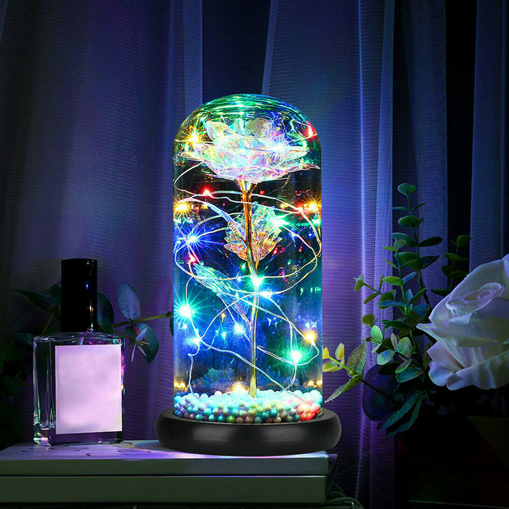 Rose Flower Home Glass LED Night Light Valentine's Day Xmas Decor Festival Gift