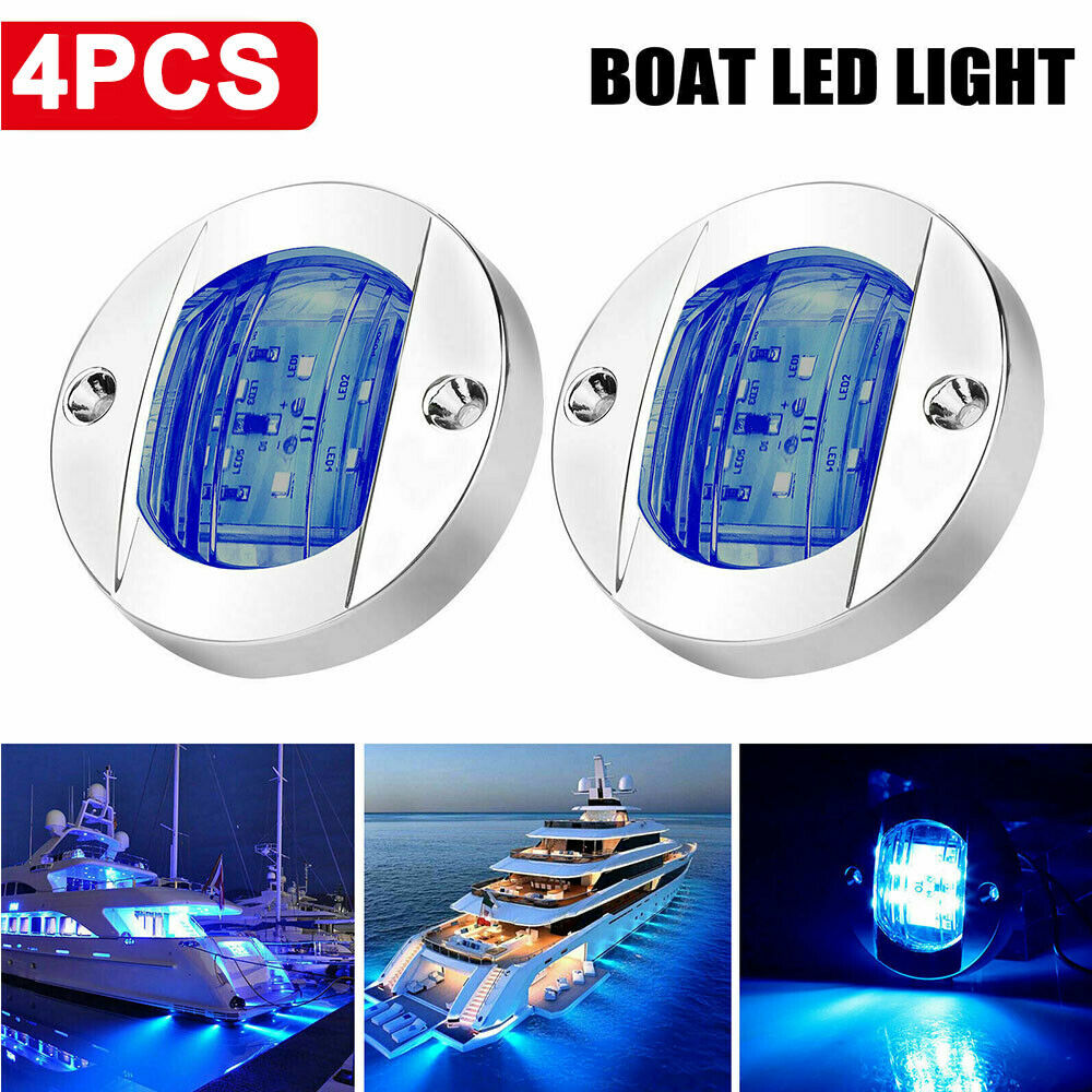 4x 6-LEDs Round Marine Boat LED Stern Light Cabin Deck Courtesy Lamp Waterproof