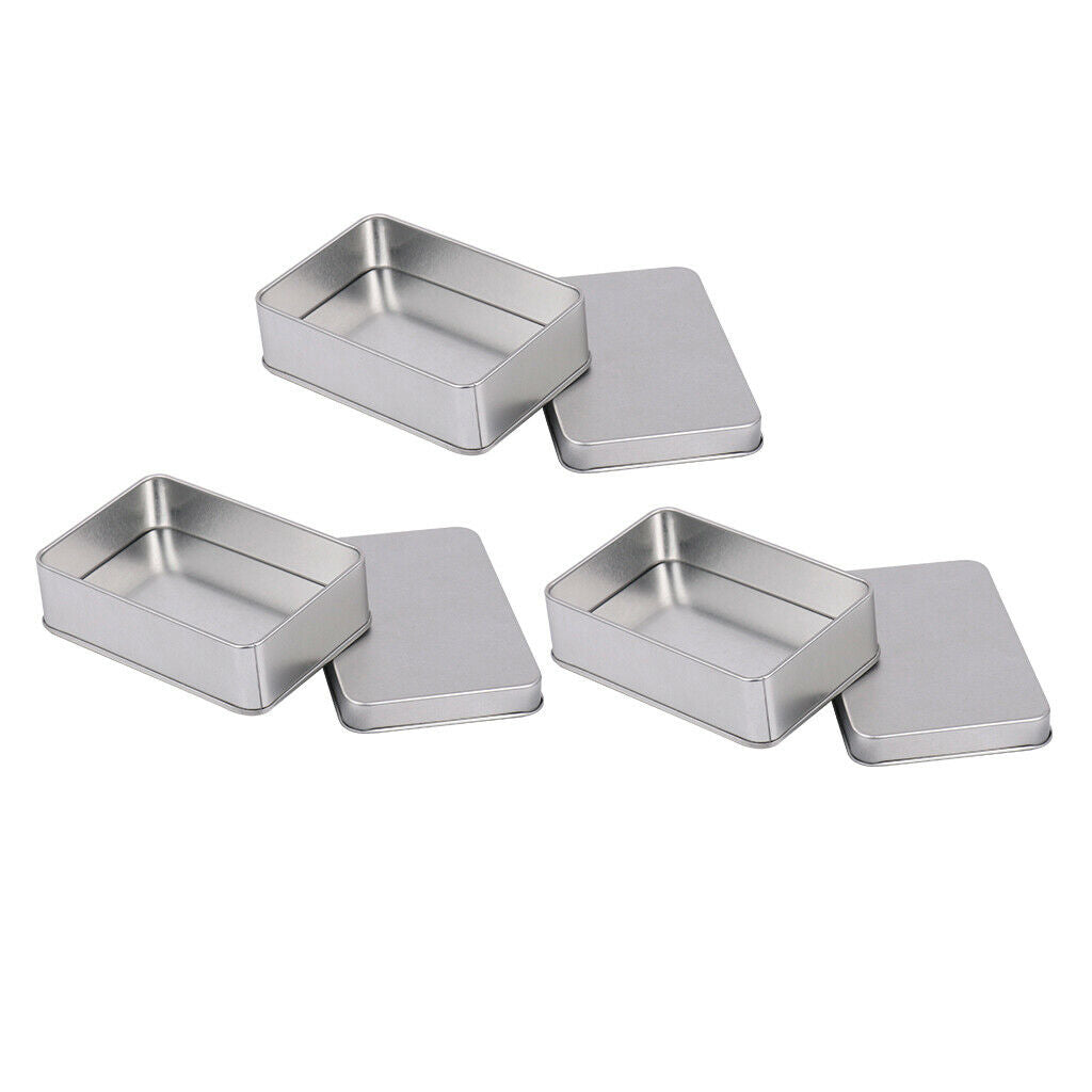 3x Rectangle Small Metal Tin Storage Box Case For Badge Money Coin Candy Key