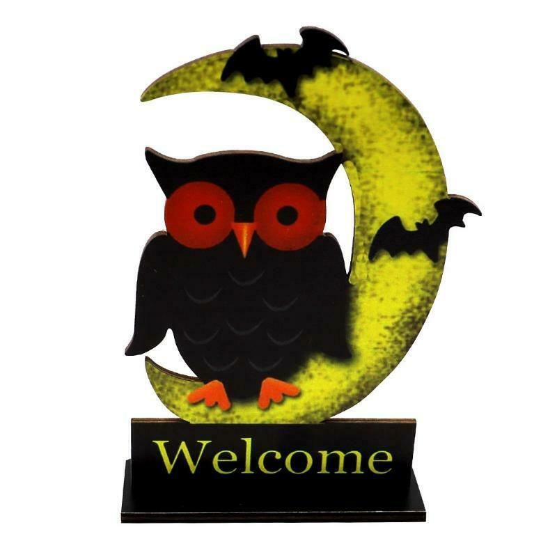 Crescent Bat Owl Halloween Wooden Desktop Ornaments Creative Decor for Home