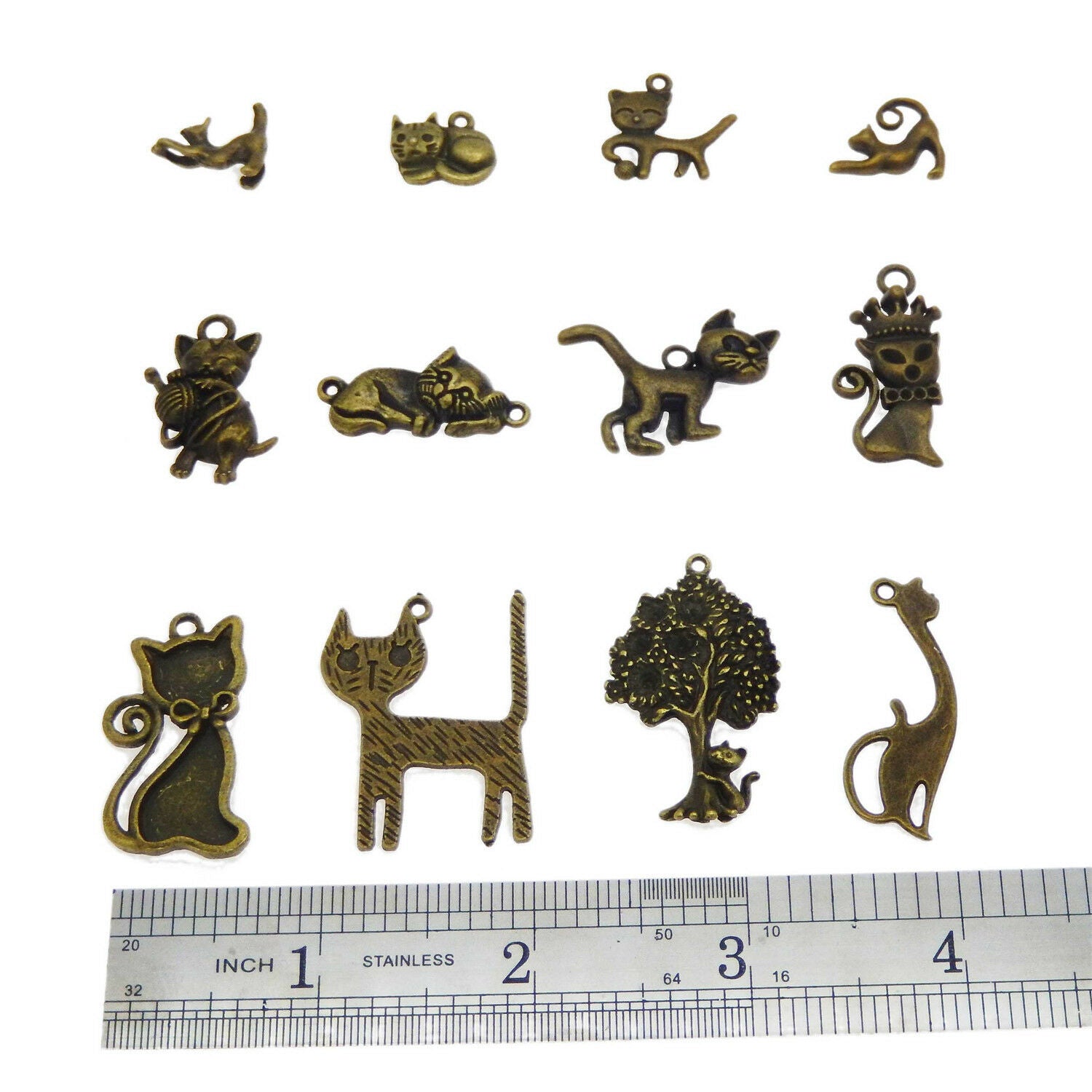 12 pcs Antiqued Bronze Metal Cats Charms Assorted Mix DIY Pendants Findings