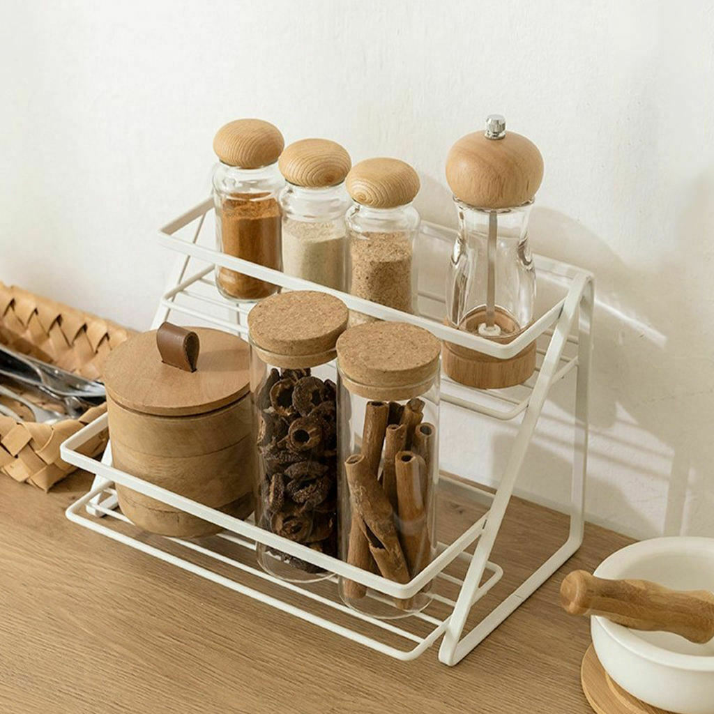 2-Tier Spice Rack Organizer Corner Rack Accessories Storage Rack for Office