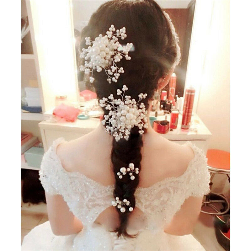 Flower Wedding Hair Pins Bridesmaid Crystal Diamante Pearls Bridal Clips G.l8