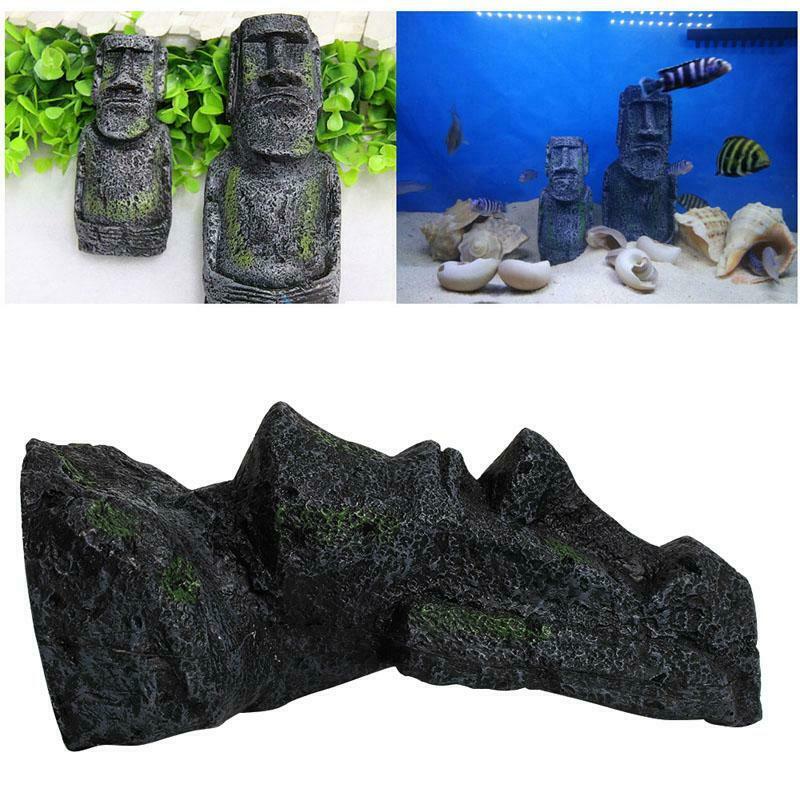 Easter Island Statue Aquarium Ornament Fish Tank Rock With Face Heads Decor 2017