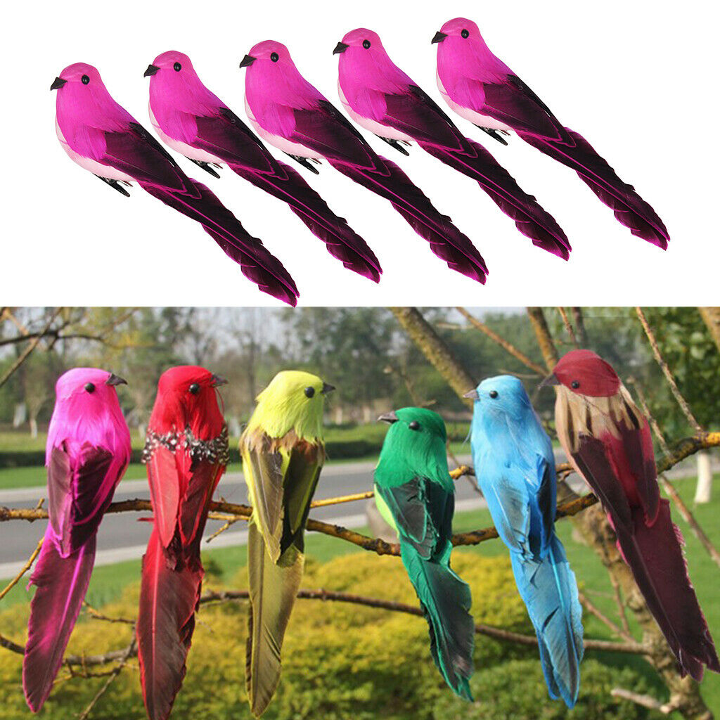 5Pcs Artificial Foam Birds, Clip on Feathered Bird Ornaments, DIY Craft for Home