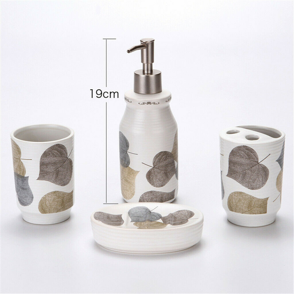 4 Pcs Autumn Leaves Bathroom Toothbrush Holder Tumbler Soap Dish White