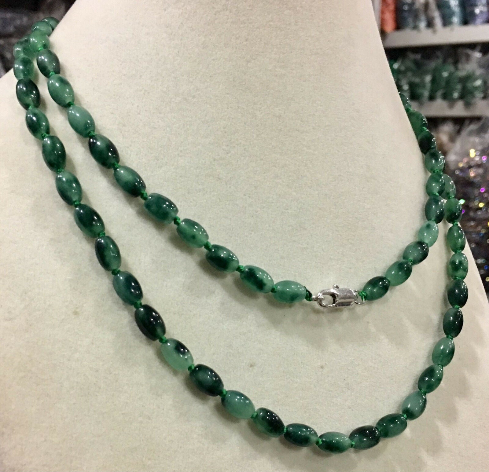 Beautiful 6x9MM Emerald Rice Jewelry Necklace 36 inches AAA+