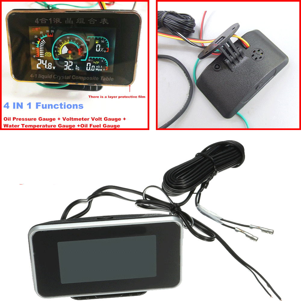 4in1 LCD 12/24V Car Truck Water Temperature/Oil Pressure/Fuel/Voltage Gauges Kit