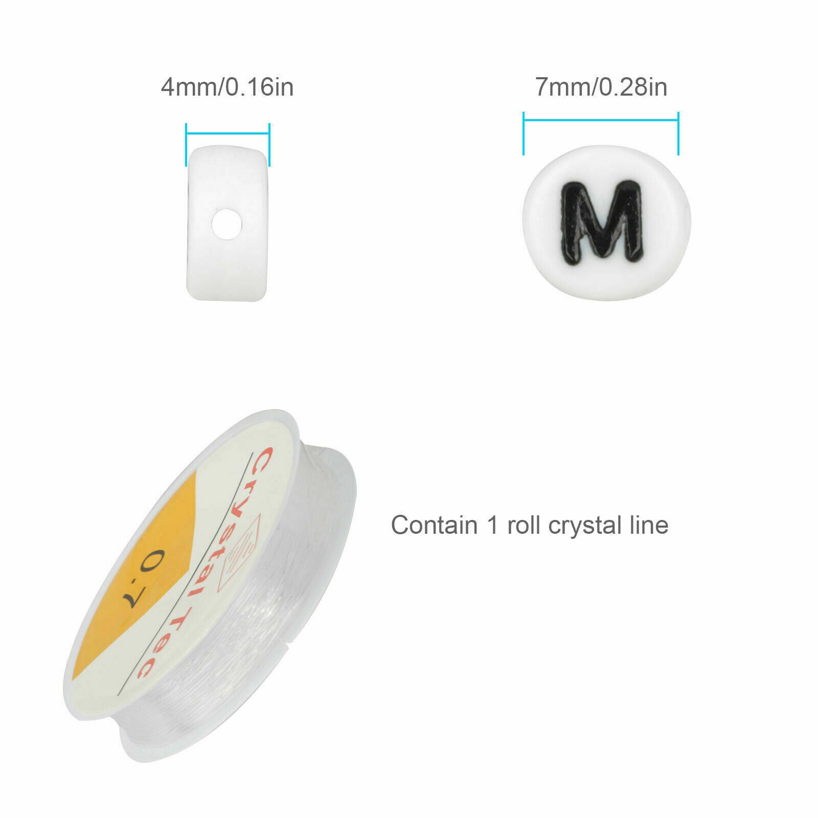 DIY 1200PCS White Letter 7mm/0.28in Disc Shape Alphabet Beads Multi A-Z Craft