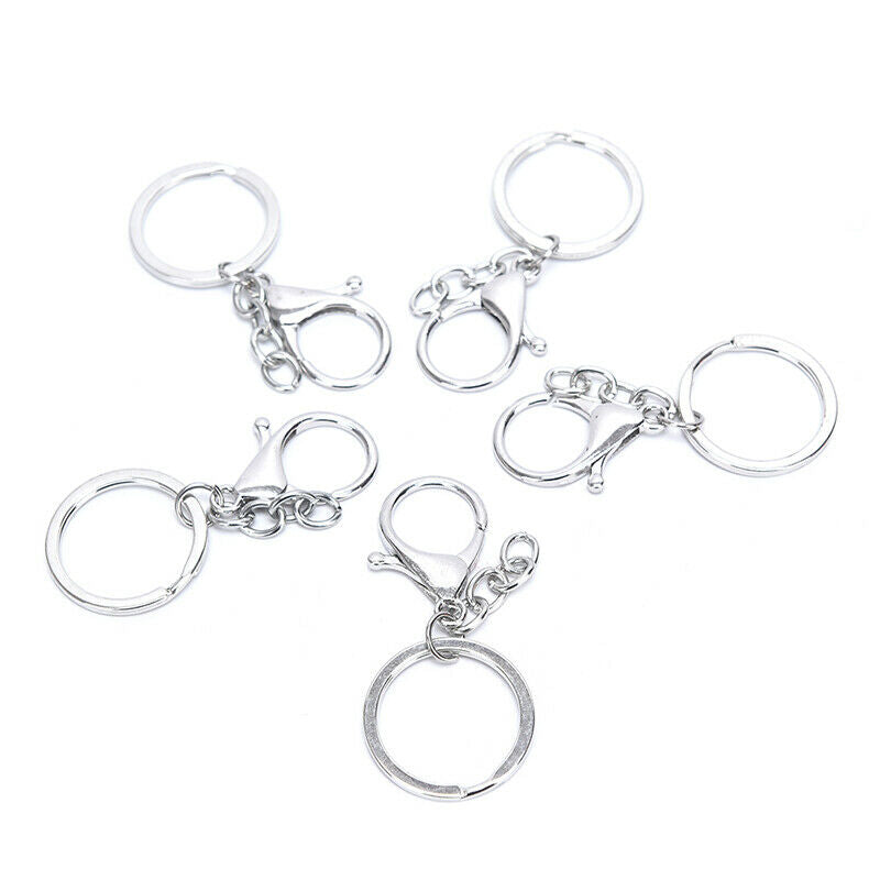 10X Big Lobster Clasp Hooks Keychain Split Ring Short Chain Key Ring DIY FDBD