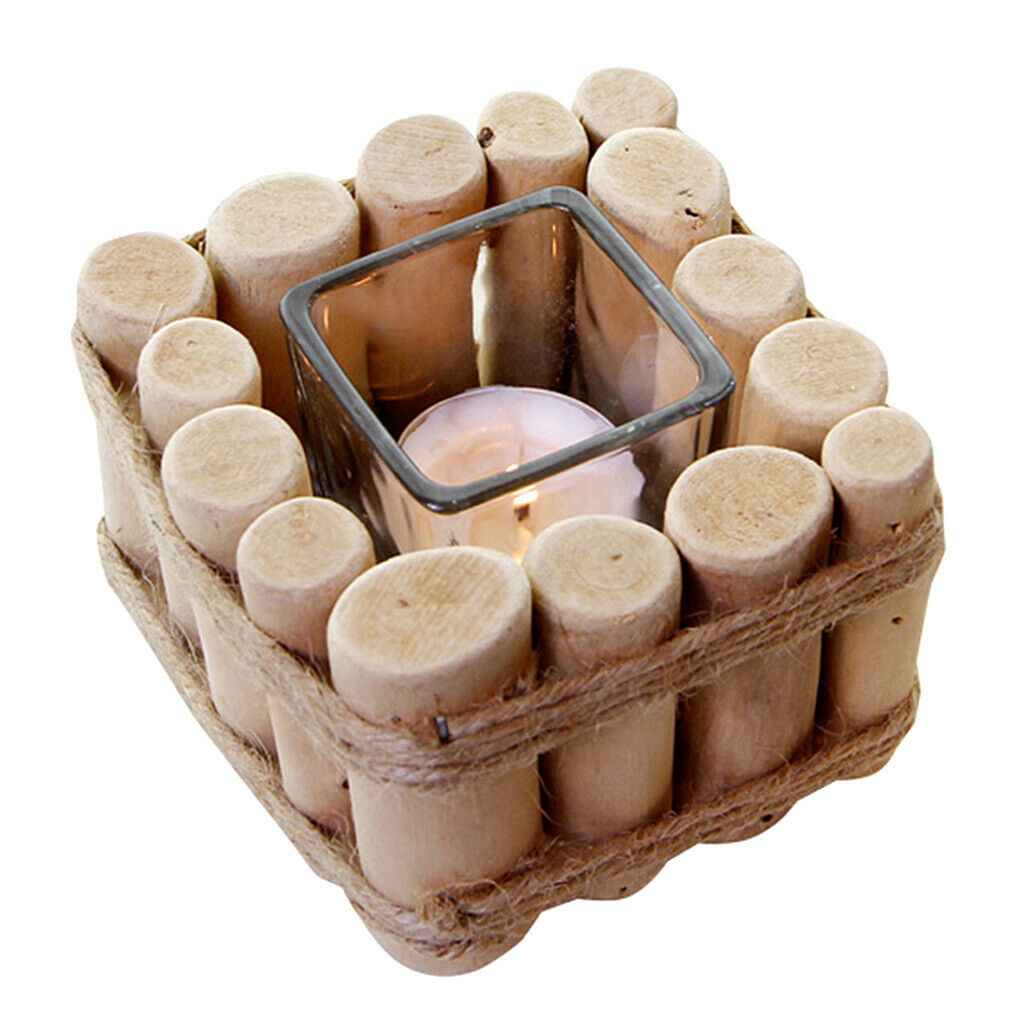 Wooden Square Candle Holder European Pastoral Style Wood Desk Ornament