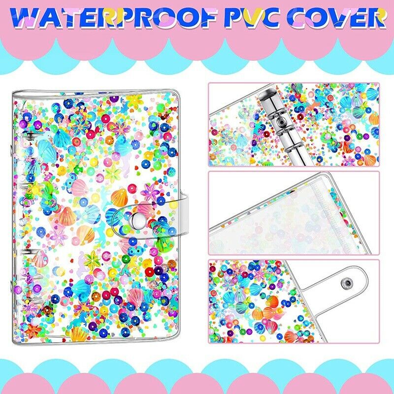2Pc A6 Size 6 Holes Binder Cover Glitter sand Soft PVC Planner Protector GliQ8K8