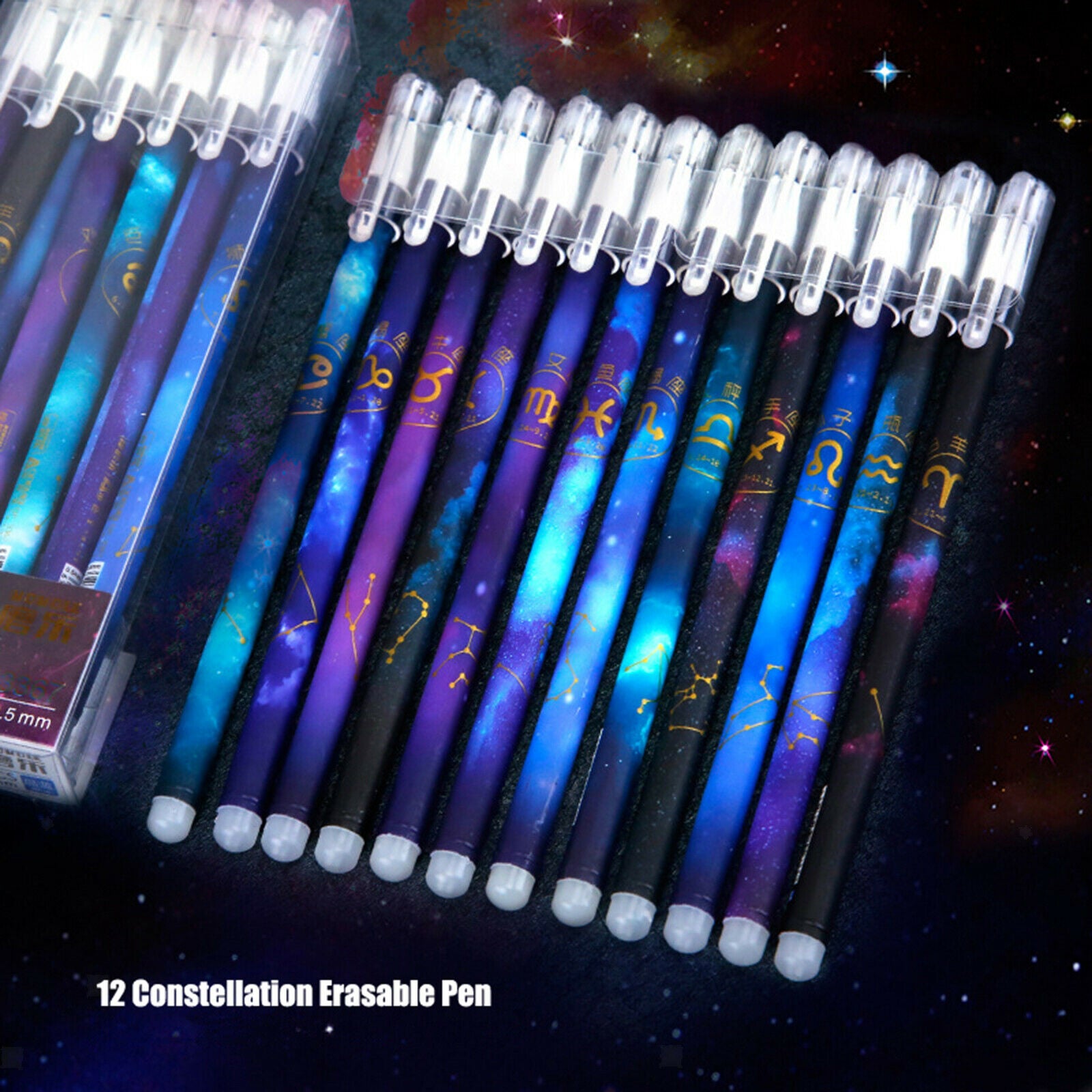 12x Constellation Gel Ink Pens Erasable Pen 0.5mm School Students Stationery