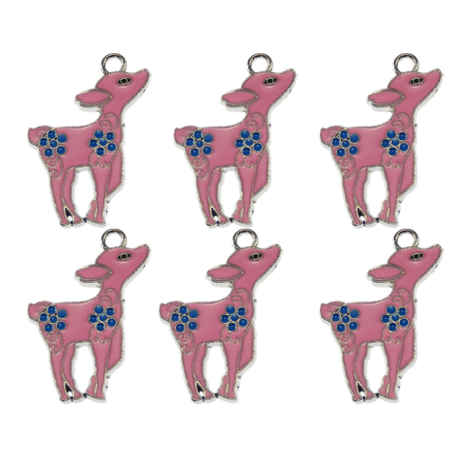 20 pcs Pink Enamel Deer Alloy Charm Pendant Bracelet Earring Findings 29*23*2mm